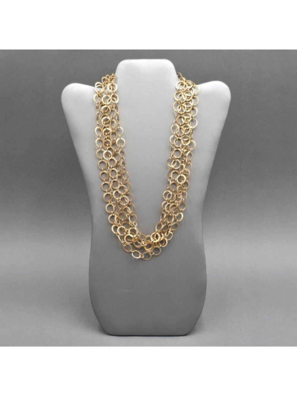 Vintage Multi Strand Circle Link Necklace 18" Heavy Gold Tone Statement Piece - Picture 2 of 12